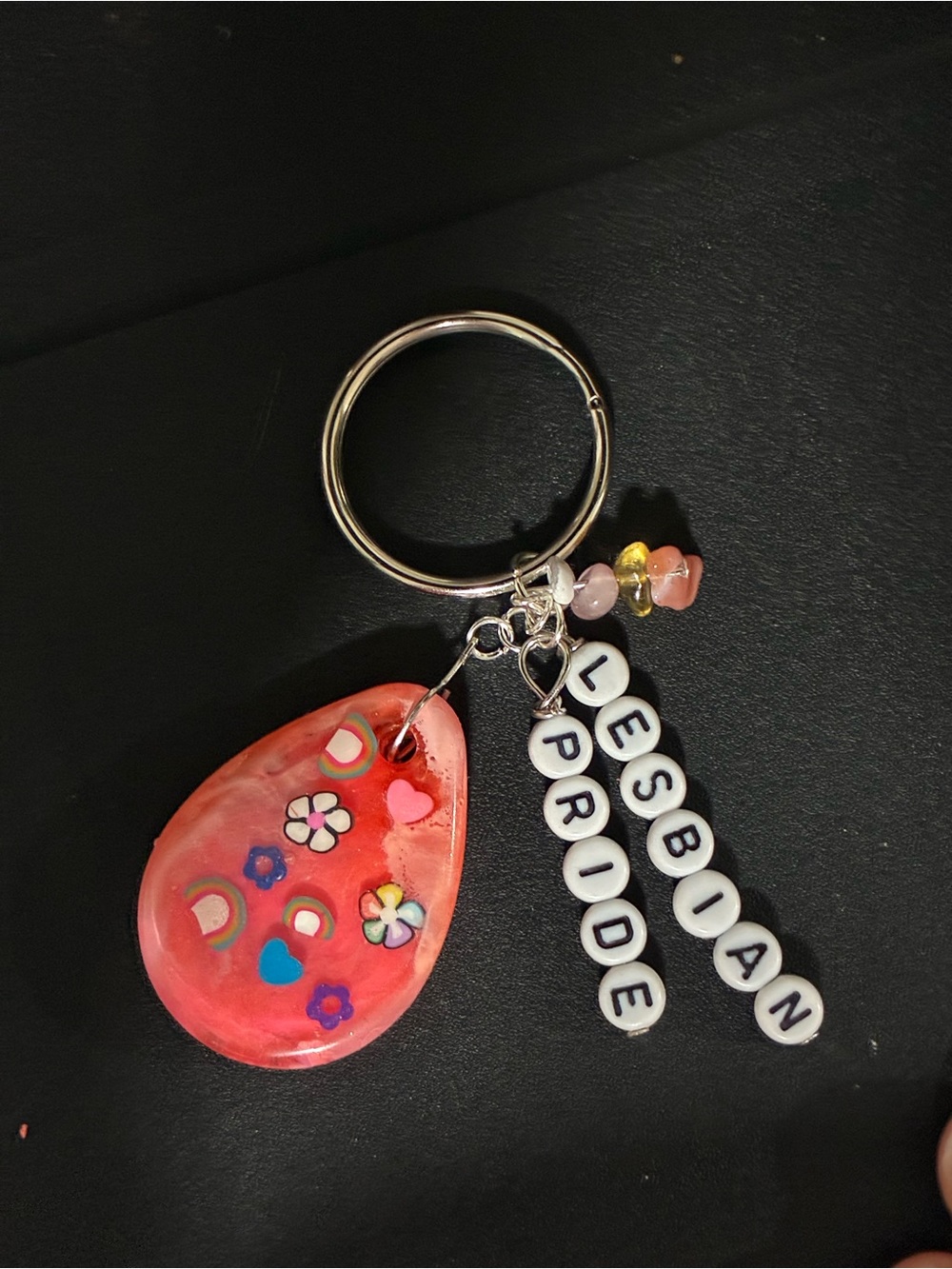 Lesbian pride keychain or bag charm with gemstones and cute adornments y2k